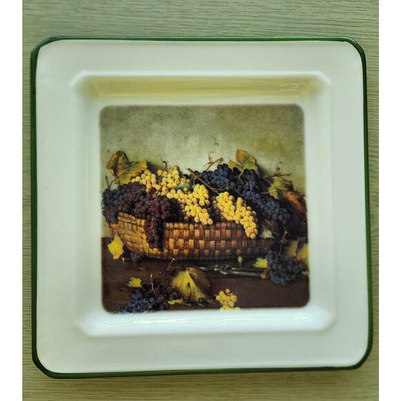 PLATE-BRUNELLI-Bread-Cheese-Square-Made in Italy-Grapes in Basket - Picture 4 of 8